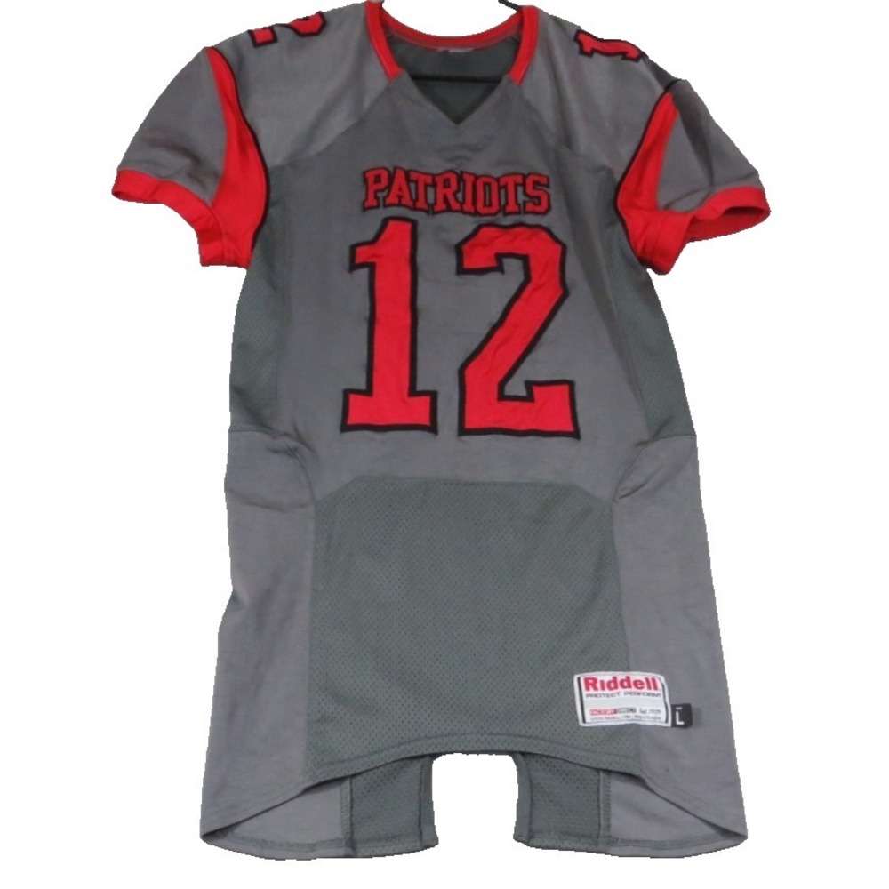 Riddell New England Patriots Tom Brady 12 Football Jersey Mesh Gray Red Large L
